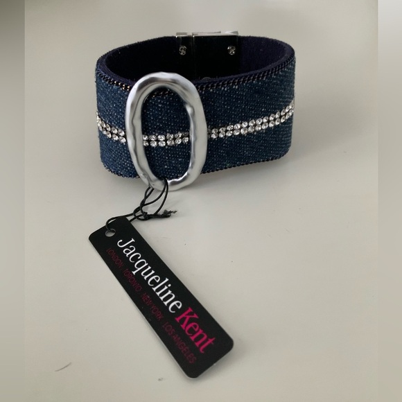 JACQUELINE KENT Denim Crystal Turn Lock Silver Statement Cuff Bracelet BRAND NEW - Picture 16 of 16